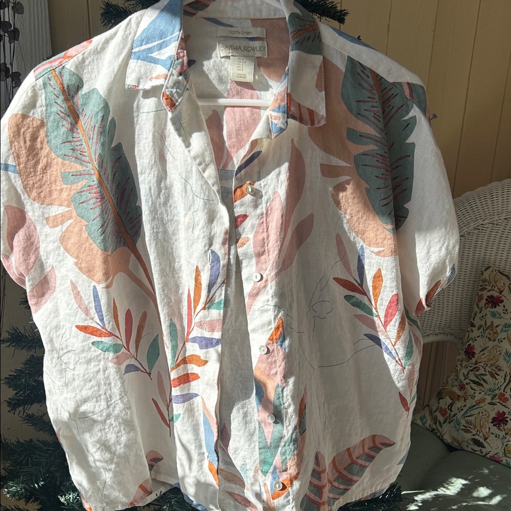 Cynthia Rowley Multicolor Leaf Print women's linen Shirt
